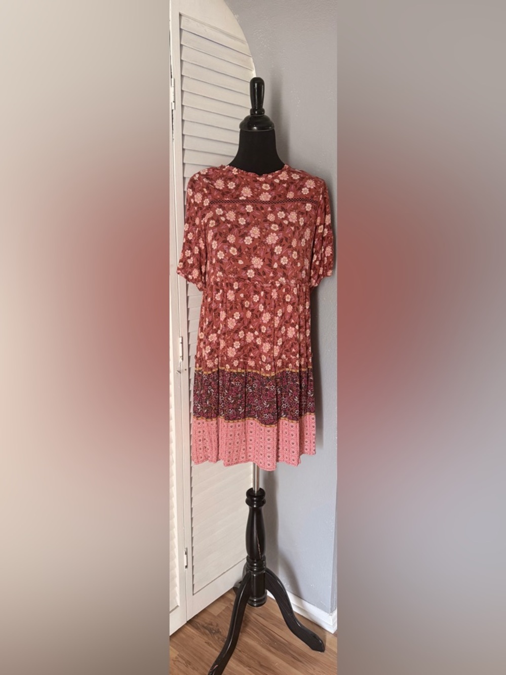 Knox Rose Floral Pink Brown Midi Dress